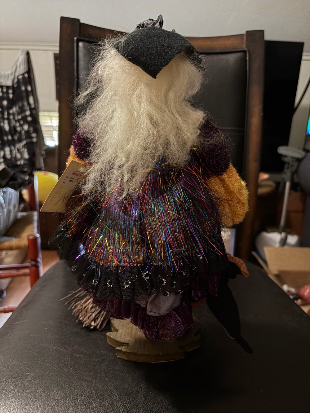 Handcrafted Witch Figurine with Broom - Purple, Orange, Decorative Home Accents - Picture 6 of 8